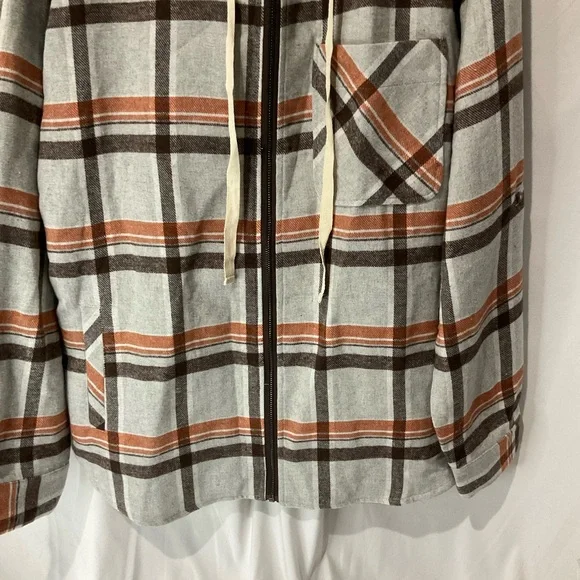 Staccato Womens Fall Plaid Hooded Shacket Size Large Gray Orange Black NWOT - Picture 10 of 13